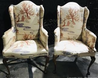 Drexel Heritage Chinoiserie Wing Back Armchairs