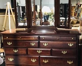 Gorgeous Cherry Wood Dresser and Folding Mirror by Sumter Furniture SC