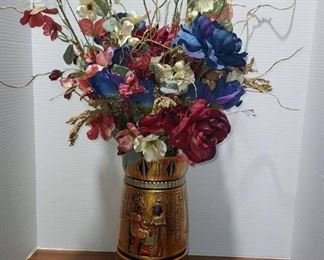 Gorgeous Summit Collection Egyptian Theme Vase with Faux Floral Arrangement