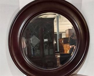 Lovely 32in Round Framed Beveled Mirror
