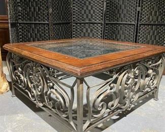 Ornate Iron Scroll Base Coffee Table