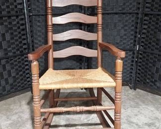 Traditional Ladder Back Rocking Chair with Rush Seat