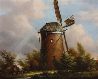 MELVIN ORVILLE MILLER (AMERICAN, 1937-2007). OIL ON CANVAS TITLED "DUTCH MILL"