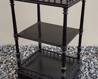 AESTHETICS JAPANNED BLACK THREE TIER SIDE TABLE WITH DRAWER