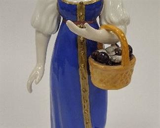GARDNER PORCELAIN RUSSIAN FIGURE OF A WOMAN WITH A BASKET OF MUSHROOMS. AS IS.  ESTIMATE $1500-3000