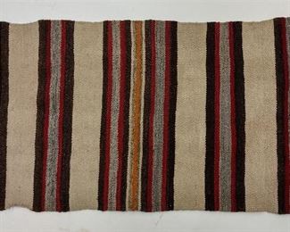 NAVAJO  HAND MADE WOOL MAT. 35" X 17". SECTION MISSING ONE SIDE