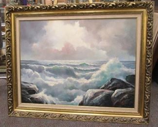 OCEAN SURF OIL ON CANVAS SIGNED 'WERNER 1970'. 30 X 40" AUGUST WERNER (1893-1980) U of W PROFESSOR/ARTIST, ALSO DESIGNED THE BUST OF BEETHOVEN AT U OF W, AND LEIF ERIKSON BRONZE AT SHILSHOLE BAY