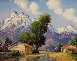 ALFREDO LOBOS (1890-1971, ACTIVE IN CHILE & SPAIN) LANDSCAPE OIL ON CANVAS. MUCH LARGER THAN HIS USUAL