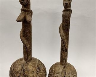  TWO AFRICAN WOOD FIGURES. 14" TALL