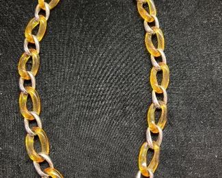 Marked Sterling Silver 925 (and possibly amber) link necklace