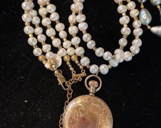 Rockford Pocket Watch on Pearl Necklace