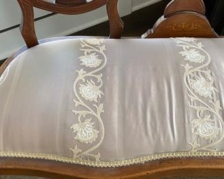 detail of settee upholsteryInlaid Edwardian shield-back settee  $475.00