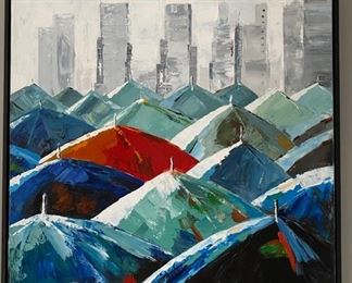 Oil painting of umbrellas   49.5" x 49.5"