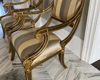 Pr. Neo-classical ebonized armchairs with gilt accents 