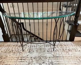Iron & glass console table   28.5"h x 52"w x 18"d