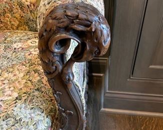 Carved armchair with eagle head hand restsCarved armchair with eagle head hand rests 