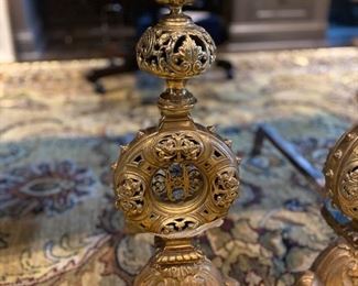 Pair antique gilt brass andirons $350.00 