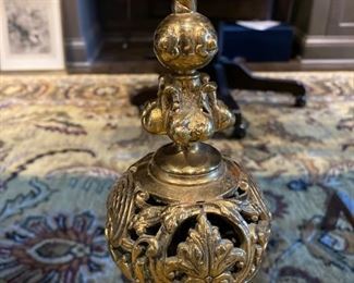 Pair antique gilt brass andirons $350.00