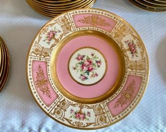 Minton Pink floral gilt dinner plates  4pc.  