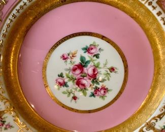 Minton Pink floral gilt dinner plates  4pc. 