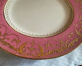 Minton's pink & gilt rim dinner plates  5pc.                                  From Tiffany's