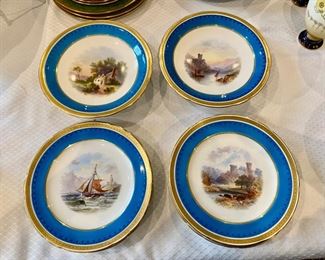  pr. scenic hand painted low footed 9” plates                        8 pc 9” plates with various scenes 