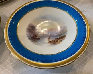  pr. scenic hand painted low footed 9” plates 