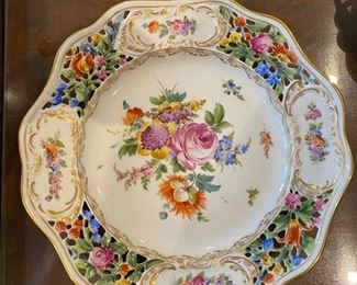 Dresden reticulated  painted floral plate 