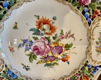 Dresden reticulated  painted floral plate 