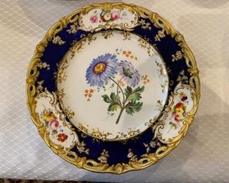 6 Hand painted  9.5" floral dishes - 1 with chip -                so pretty!