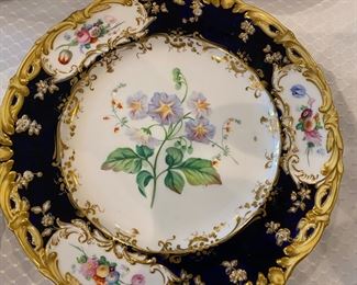6 Hand painted  9.5" floral dishes - 1 with chip