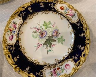 6 Hand painted  9.5" floral dishes - 1 with chip