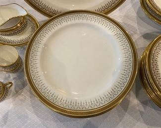 Cauldon greek key china set   14" round platter, gravy boat, 8 pc. 10.25" dinner plates, 9 9.5" oval bowls, 6 demitasse cups