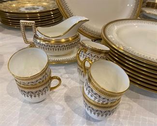 Cauldon greek key china set 14" round platter, gravy boat, 8 pc. 10.25" dinner plates, 9 9.5" oval bowls, 6 demitasse cups