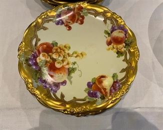 10 Limoges painted fruit plates 8.25"  