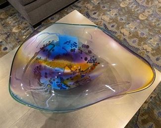 Large amorphous art glass bowl - signed  