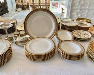 Cauldon greek key china set  14" round platter, gravy boat, 8 pc. 10.25" dinner plates, 9 9.5" oval bowls, 6 demitasse cups