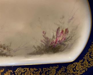 Antique Limoges platter hand painted with shells and aquatic flora