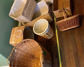 Large Assortment of Wicker Baskets - Lot of 8 (Eight)
(Various Prices)
Wicker storage baskets are great for keeping your home organized and stylish at the same time. Their organic look lets them fit seamlessly with any style while performing their function. These wicker storage baskets can be easily transported, yet they keep things secure inside. These baslets offer a world of options! 
Round and square. 
Most have handles. 
Some are lined. 
New and Heirloom. 
Sizes range from the oversized round  - 16" high and 19" round. 
The rectangular hyacinth basket -1
8" long, 10" wide and 7.5" deep. 
There is a large lined square basket that nestles others is 19" long and 12" wide.  
Made from walnut, lined in cedar. Features a lower drawer for additional storage.
Excellent, vintage condition. There is a water mark on the lid. Original latch in place. Structurally sound, solid, sturdy and in excellent condition. 
Lane Company cedar chests were a coveted home item from their inception in 19