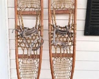 1942 C.A. Lund Snowshoes - Original Vintage Pair  ($75)
A great original pair of vintage ash,  sinew & leather C.A. Lund Snowshoes!
Original pair of C.A. Lund Company Trail Snowshoes. These are marked and made by the C.A. Lund Company of Hastings MINN U.S.A., one of four companies that were producing snowshoes for the war. This is a rare set of matching snowshoes that were hidden among the treasures in my grandfather's garage. These snowshoes are in excellent condition. 
There are leather shoe straps and no nails that I can see. There are no rips or tears. 
10ʺW × 58ʺH
U.S. C.A. LUND HASTINGS MINN
1942-1896-10X58