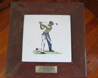 Antique Golf TabAntique Golf Tile Table
$10
Vintage golf side table made of lovely glazed ceramic tile, mounted on a solid wood base. Decorative functional side table, also light to move. 

Beautiful object for any golfer to display in any room. There is a blank bronze plate for an insignia on the top.

17" High
10" Wide