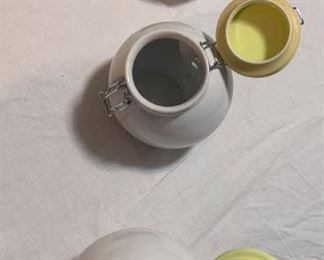 Unique Large Vintage Tilted Round Canisters (Set of 3)
$20

Cool Canister Set for Your Kitchen!
3-Piece Ceramic Airtight Food Storage Canister Set with Clear Lid for Sugar, Flour, Tea, Candy, Cookies, Spices and More, 

Create unique decorative displays with these vintage canisters. They are perfect for holding candy, cookies, coffee beans, cereal and so much more for a stylish look in your home, coffee shop or bakery. 
Their clasp top lid ensures the canisters are consistently airtight, keeping contents fresh and tasty. Their metal latch allows for an easy open and close. The lids remain attached when open and close securely with an air-tight seal. 

 ❤ Airtight Design --- The rubber seal will stay on in place and perfectly connected to the edge of the lid to prevent air from entering with a hermetic seal for the jar. 
❤ Easy to Use --- These lovely canisters are made with a wide 4" opening which makes them easy to fill.  
❤ Easy To Clean --- They are dishwasher-safe. 
❤ Safety --- Th