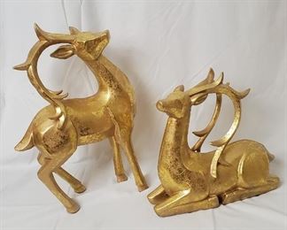 Pair of gold chalkware reindeer 