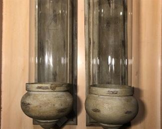 WALL SCONCES (PAIR) CYLINDER GLASS SHADES 20" H X 6.4" W $60
