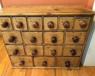 ANTIQUE PINE APOTHECARY 17 DRAWER CABINET $295
