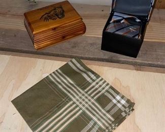 Jewelry box, handkerchief, and tie set