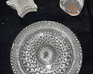 Beautiful vintage cut glass ashtray, crystal trinket holder, and ashtray