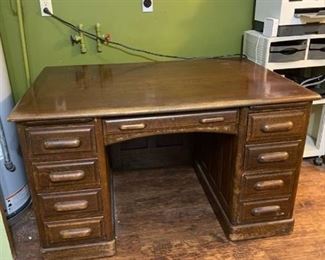 Fantastic vintage oak desk about 36 x 52 inches with super deep drawers