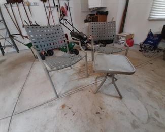 3 piece patio chairs and glass top end table
