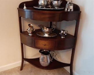Lovely antique corner shelf silver serving tea set